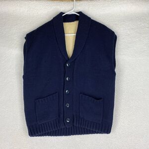 Vtg Campus Sweater Vest Mens Sz L Blue Cardigan Virgin Acrylic Reversible Sherpa